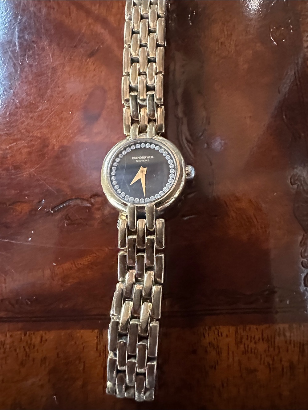 Raymond Weil Gold Tone Bracelet Watch with Black Dial and Crystal Markers